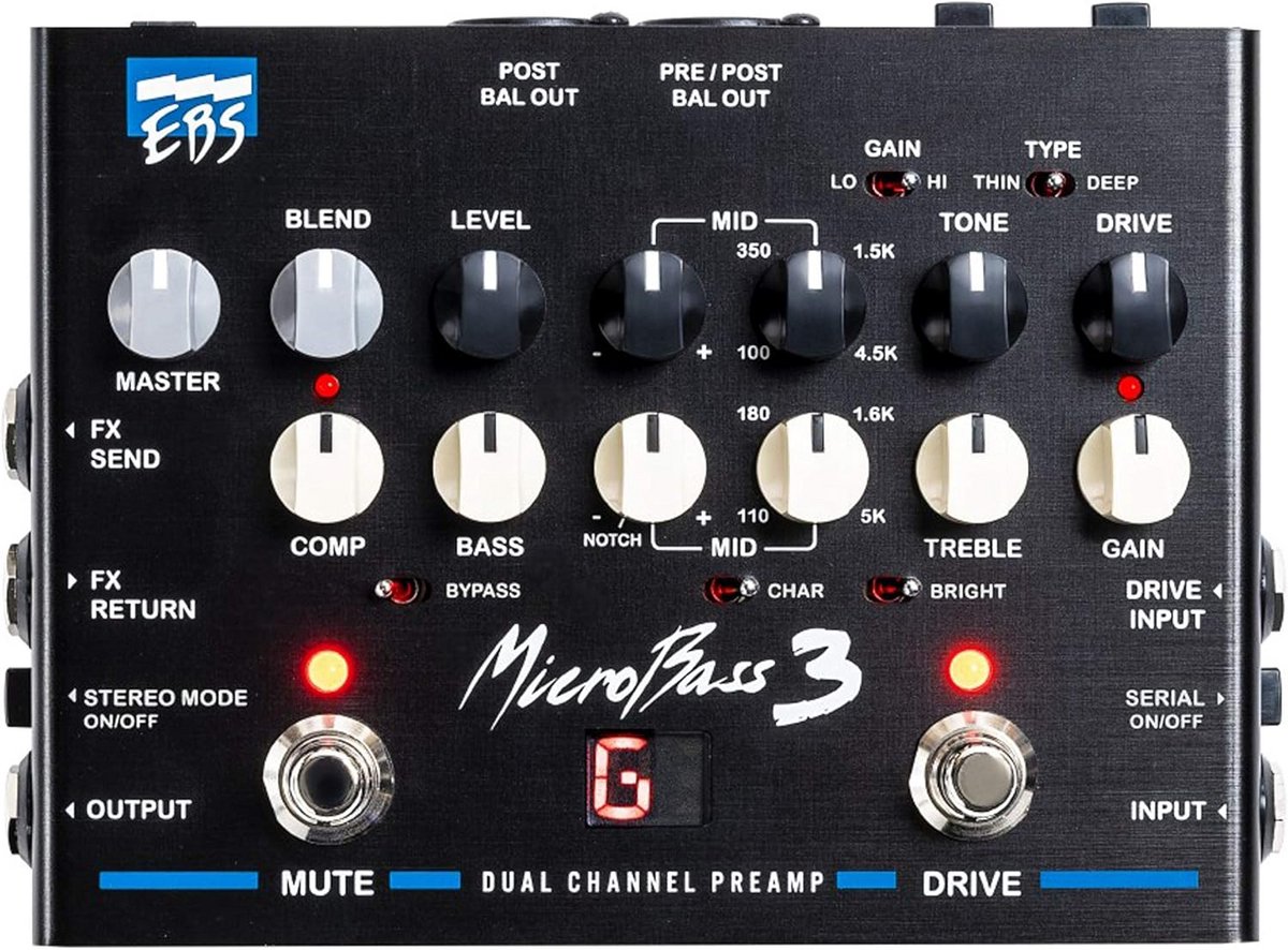 Professionele 2-kanaals Basgitaar Voorversterker met Compressor en Tuner
