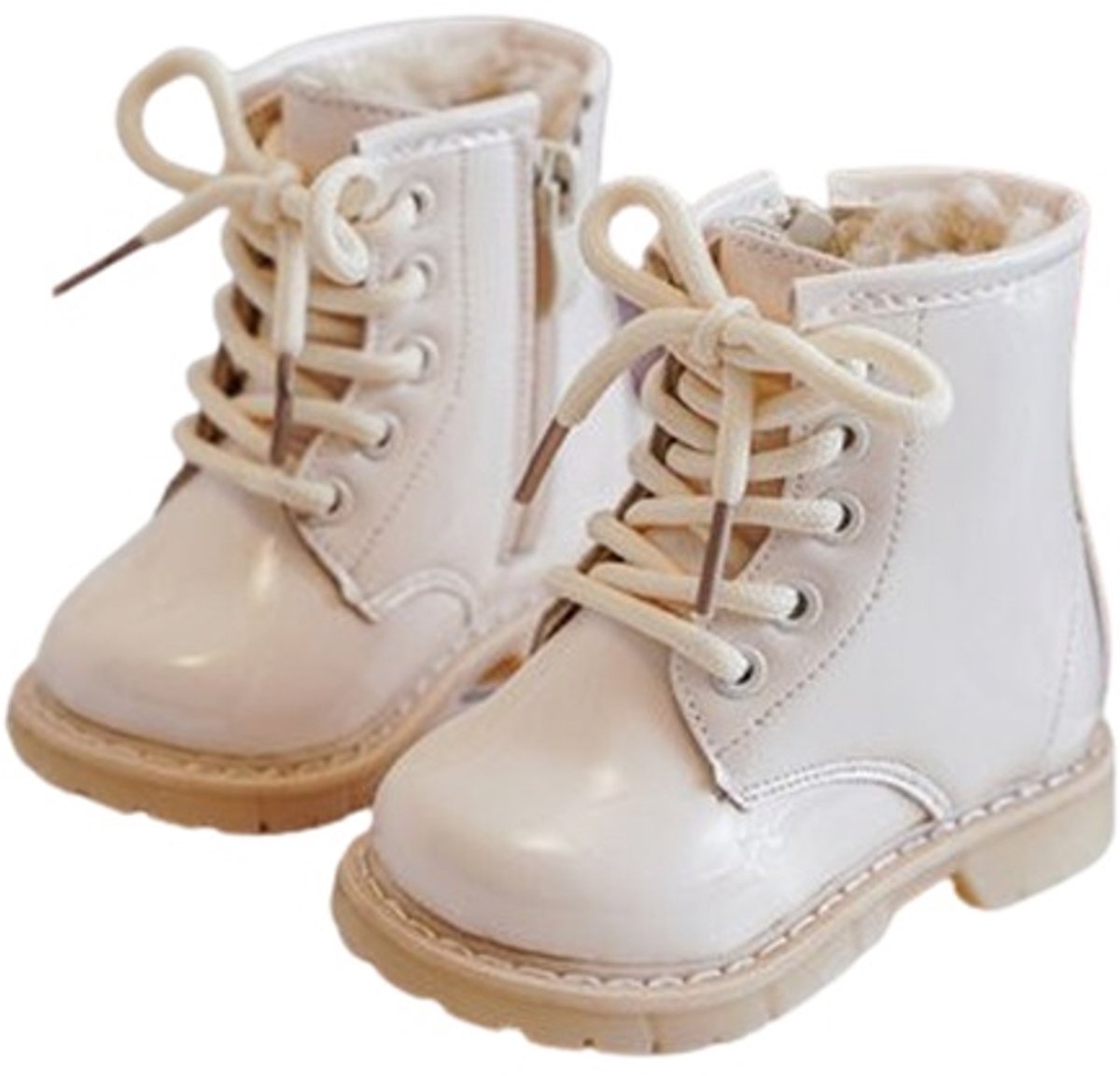 Ukkie Slofjes Kinderlaarzen Shiny Ivory Gevoerd Maat 22 - Baby - Meisjes - Rits - Vetersluiting - Flexibele zool - Warme voering - Winter