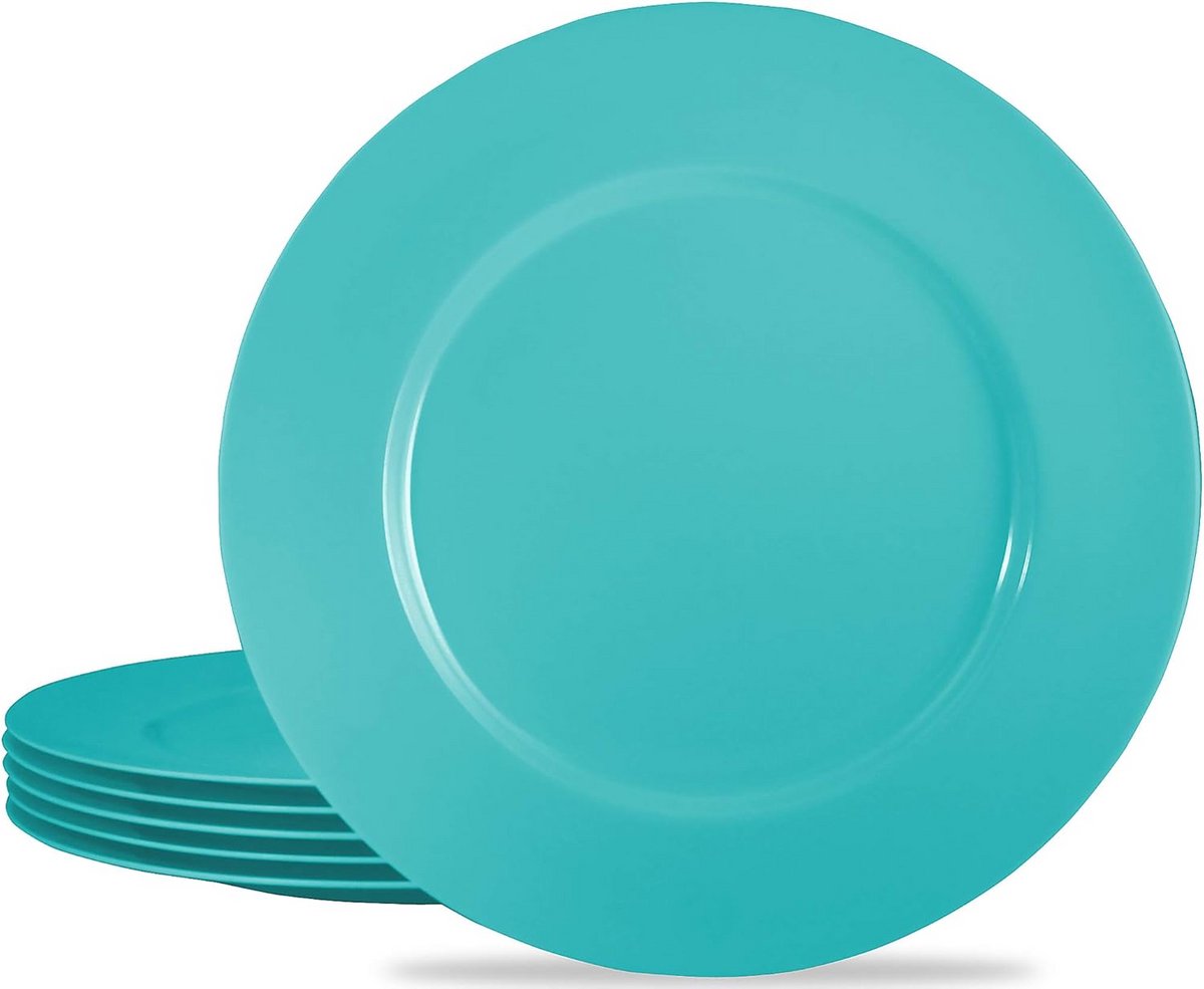 Set van 6 platte borden van melamine in zwart en turkoois