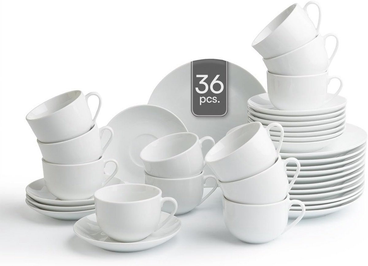 36-delig Koffieservies voor 12 Personen - Wit Porselein