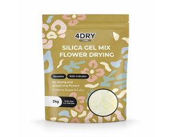 4DRY Flower Mix met Kleurindicator | 2 kg | Hersluitbare zak | Silica Gel voor Bloemen Drogen | Wit 0,2 - 0,8mm | Fijne korrel