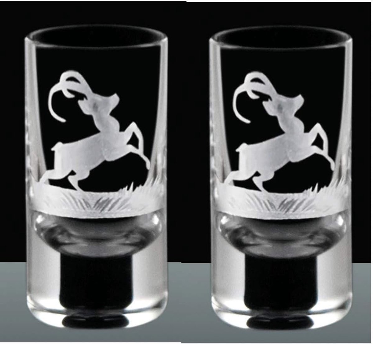 Set van 2 Borrelglaasjes met Steenbok Gravure - Klassieke Drankglaasjes
