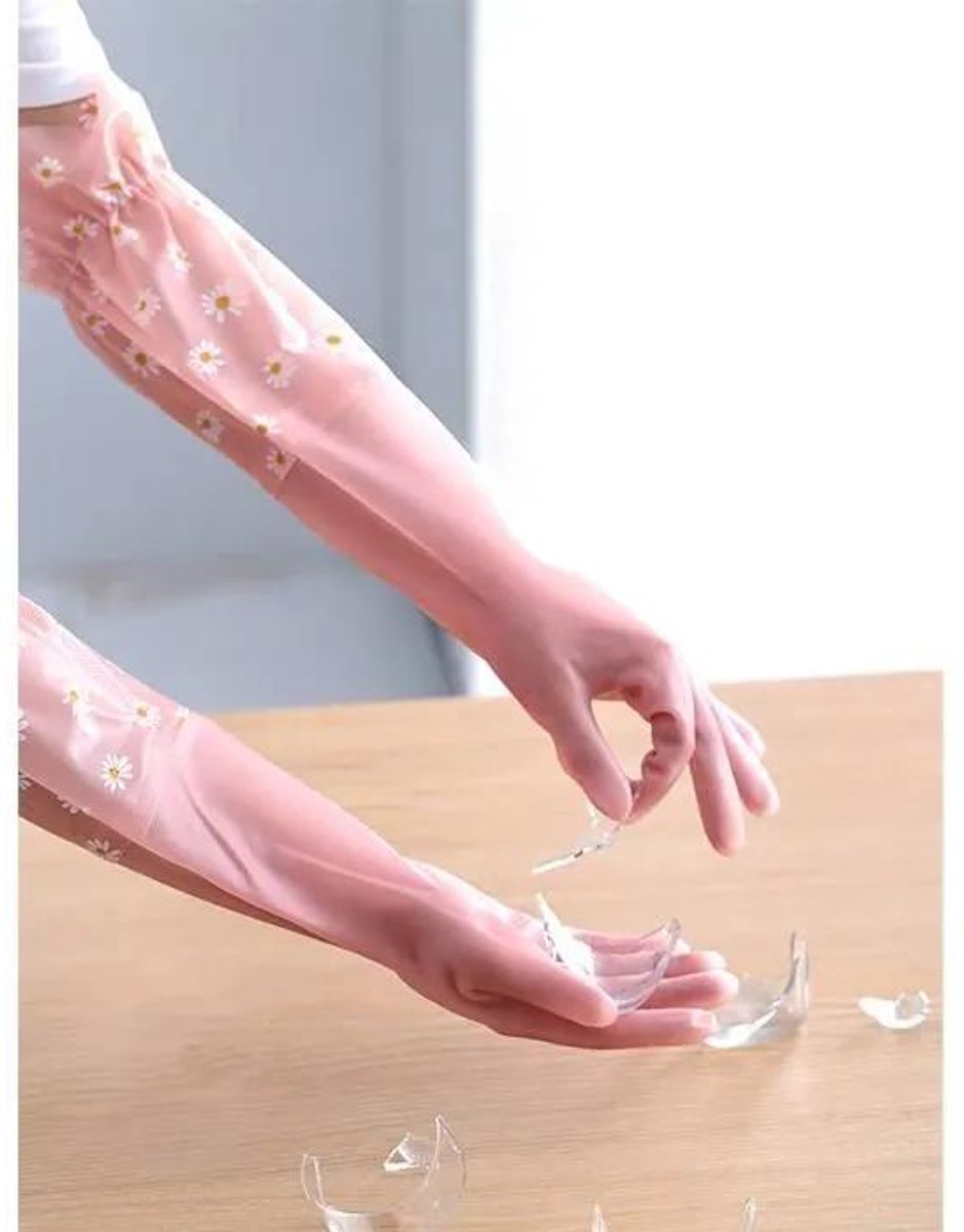 Afwashandschoenen - Daisy Print - Lang Waterdicht Rubber - 1 Paar - Huishouden