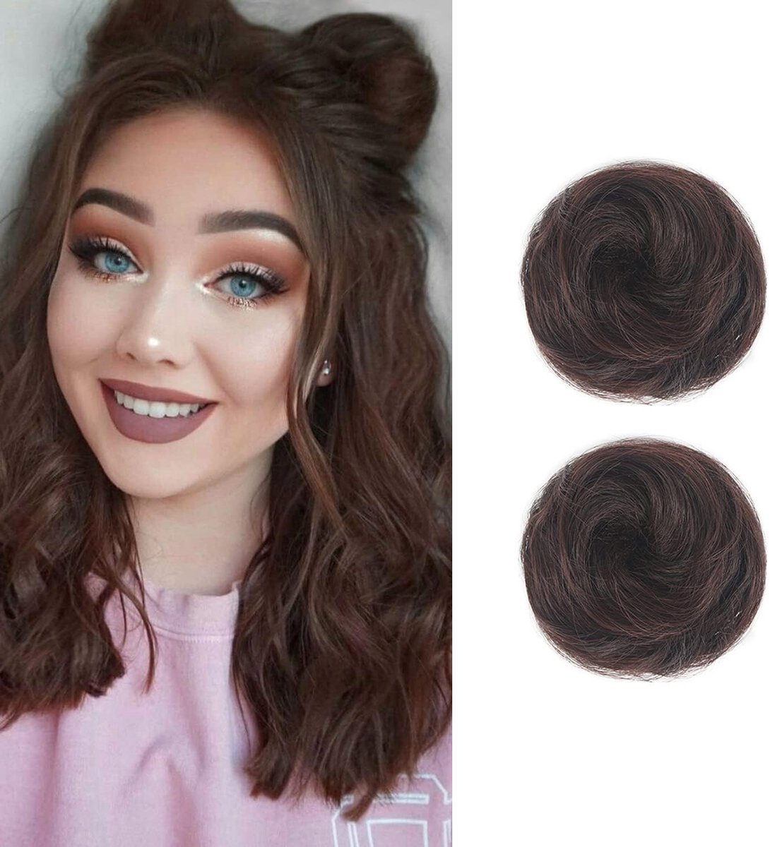 Haarstukken Klauw - Nep Buns - Snel Kapsel - Verstelbaar Trekkoord - 5cm Diameter - Bruin Zwart