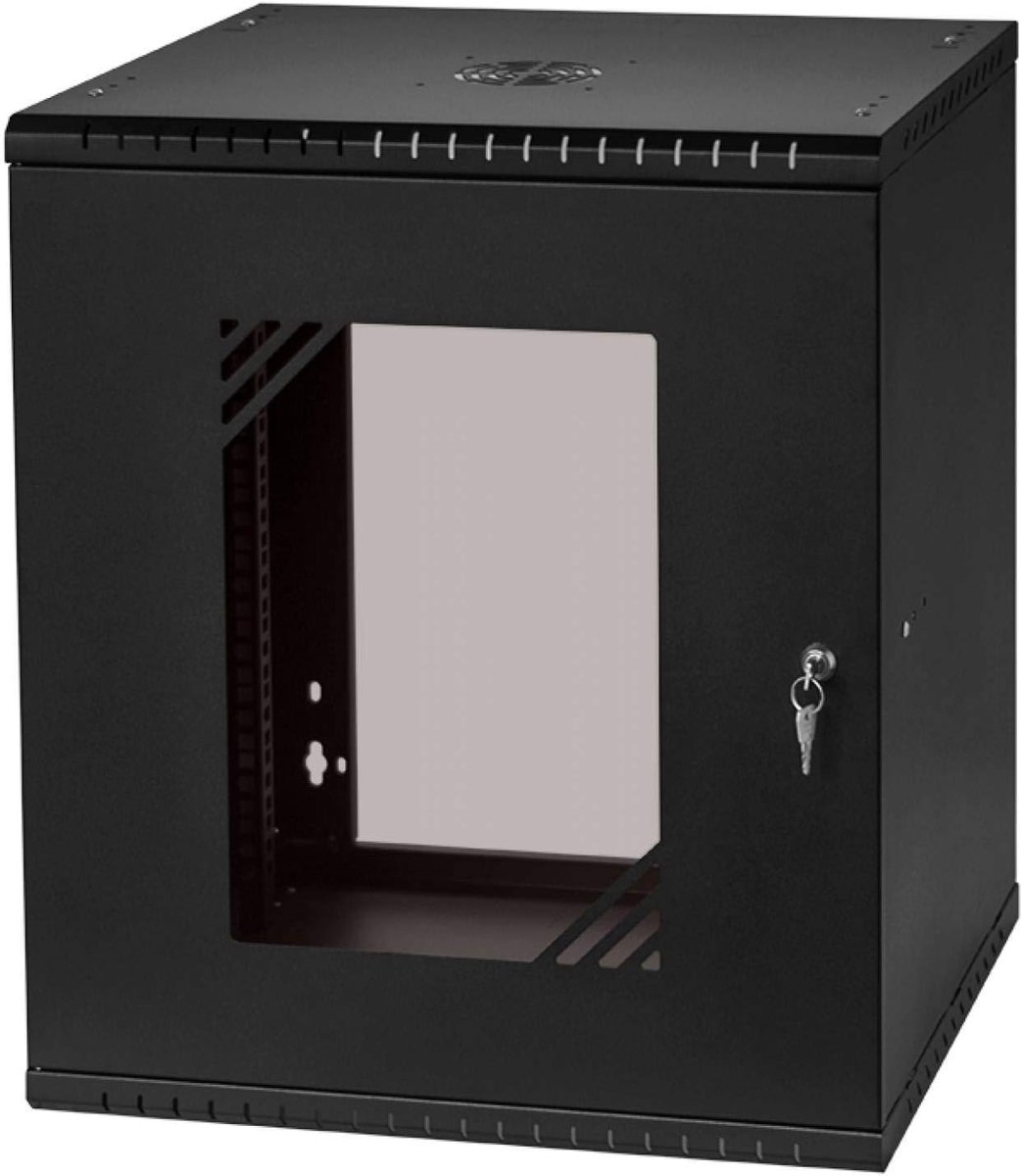 Rackkast 19 inch - Serverkast Netwerkkast - IT Installaties - Glazen Deur - 12U 450MM - Zwart