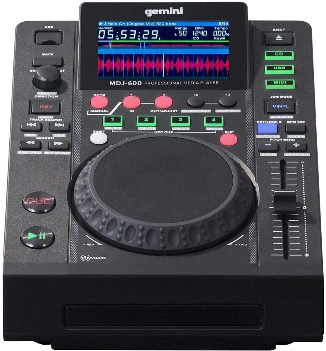 Professionele CD- en USB-MIDI-mediaspeler met 4,3 inch scherm en pitchcontrole