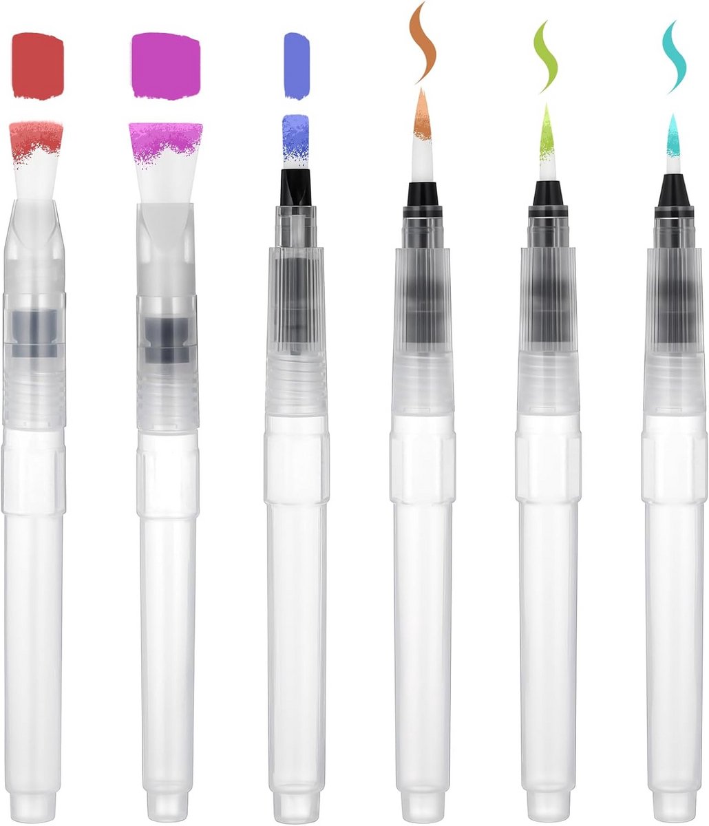 Set van 6 navulbare waterverfpenselen met waterreservoir voor aquarel