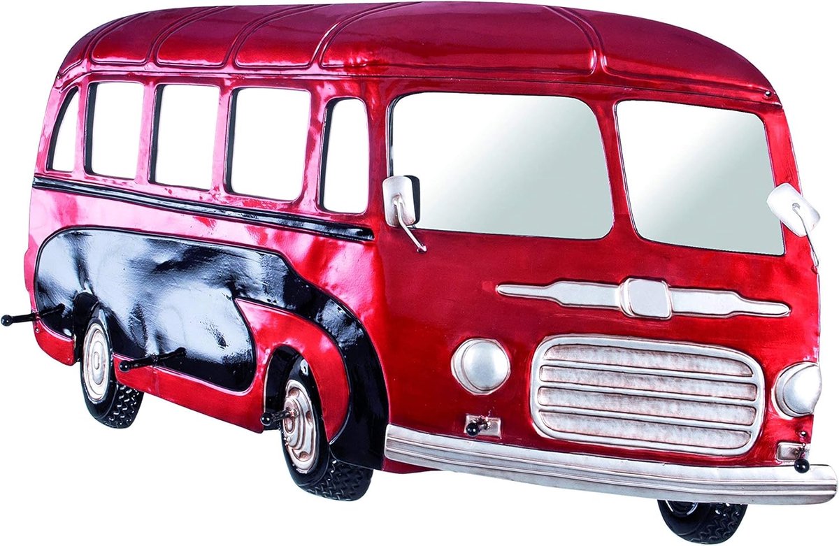 Wandkapstok met Vijf Haken en Spiegel - Vintage Look - Rood en Zwart