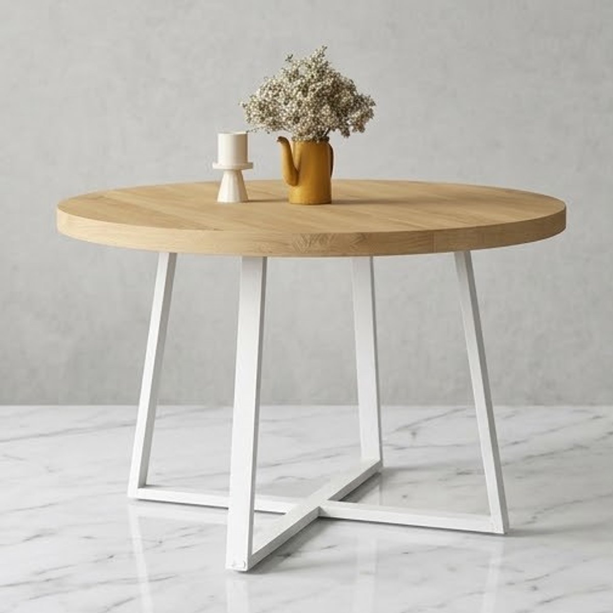 Ronde Eettafel Selma Ø110 cm - Hout & Wit - Moderne Keukentafel voor 4-6 personen - Scandinavische Eetkamertafel met Metalen Onderstel - Perfect voor Keuken & Woonkamer Casa Serena – 110 cm – Casa ...