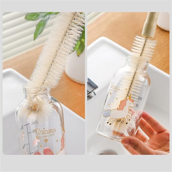 Flessenborstel - Babyfles afwasborstel - Drinkflesborstell - Hout - Schoonmaakborstel-Lange Fles Borstel - Fles afwasborstel - Flessenreiniger - Flessenrager, Afwasborstel Drinkfles en Glazenborstel - 30cm van Merkloos — afbeelding 2