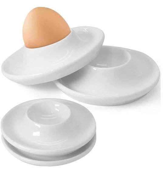 6 eierplateaus van kunststof, onbreekbare eierdopjes, witte