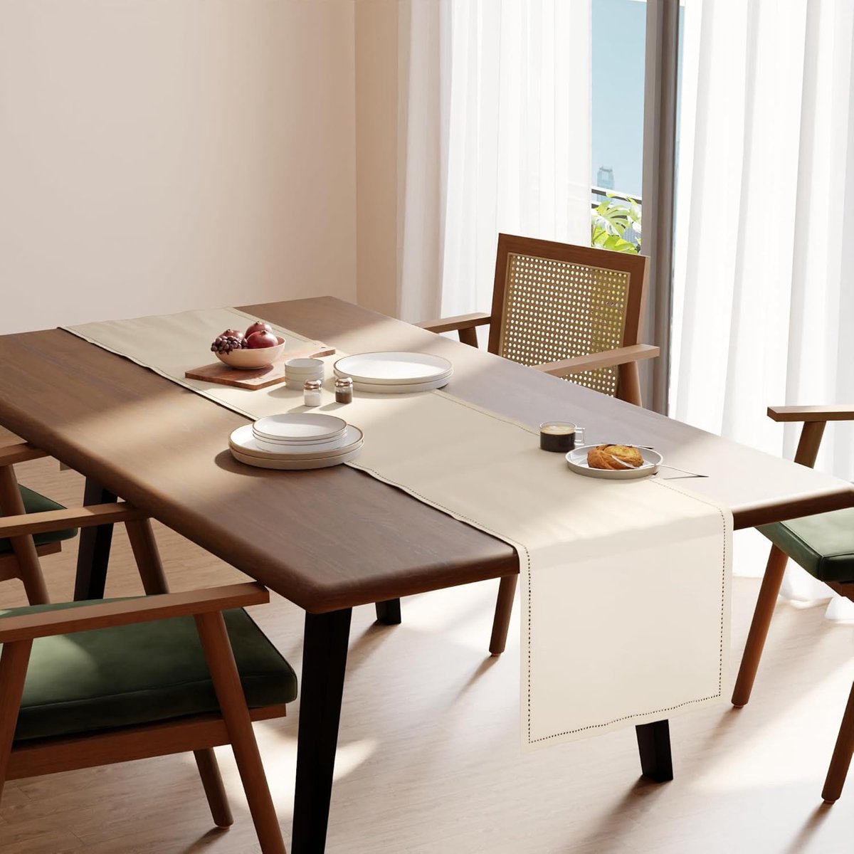 Tafelloper Katoen - Tafeldecoratie - Eettafel Aankleden - Machinewasbaar - 32x150cm - Naturel