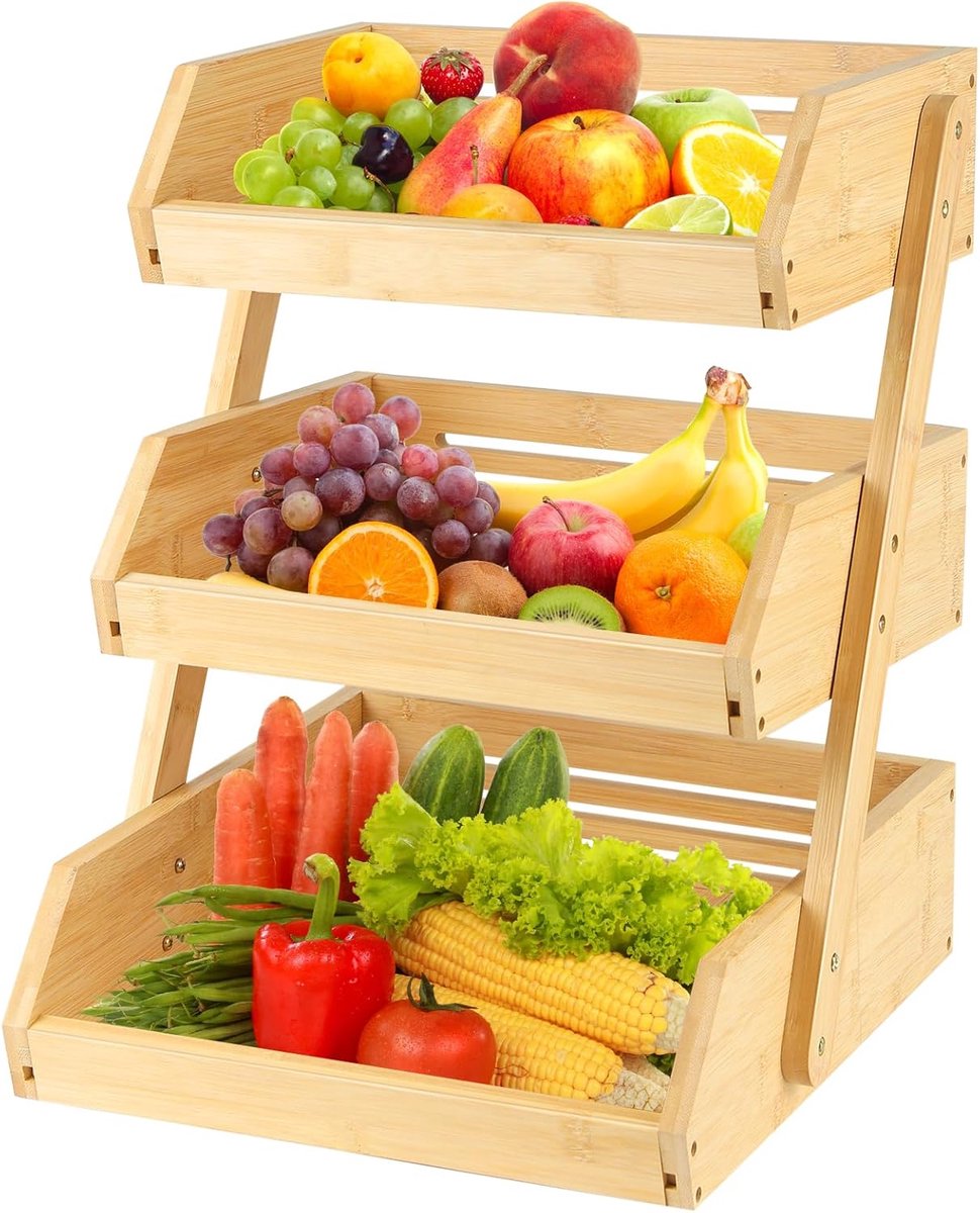 3-laags Fruitmand van Bamboe voor Keuken en Tafelopslag