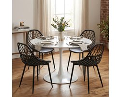 EGGREE eettafel en stoelen - 4 zwarte eetkamerstoelen - tafel Ø 120 cm - voor bar - café en restaurant