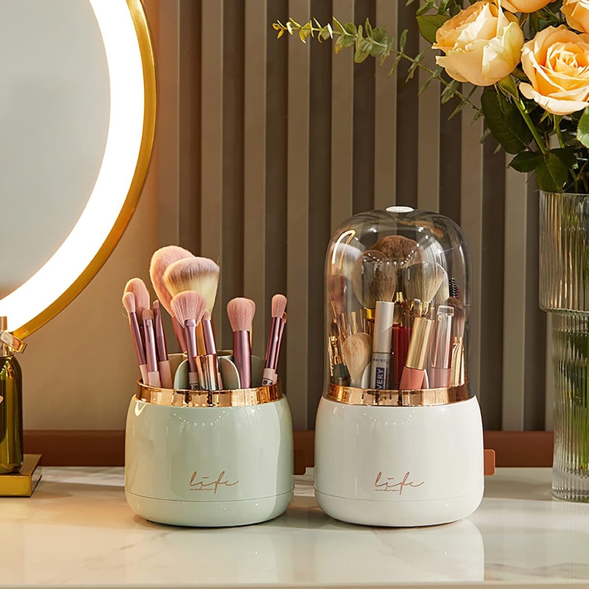 Draaibare Make-uptasje met Deksel - 360° Organizer voor Borstels, Lipsticks en Cosmetica