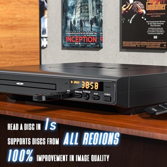 DVD-speler met HDMI voor alle regio's, eenvoudig bedieningspaneel, Full HD, geschikt voor DVD en CD — afbeelding 2