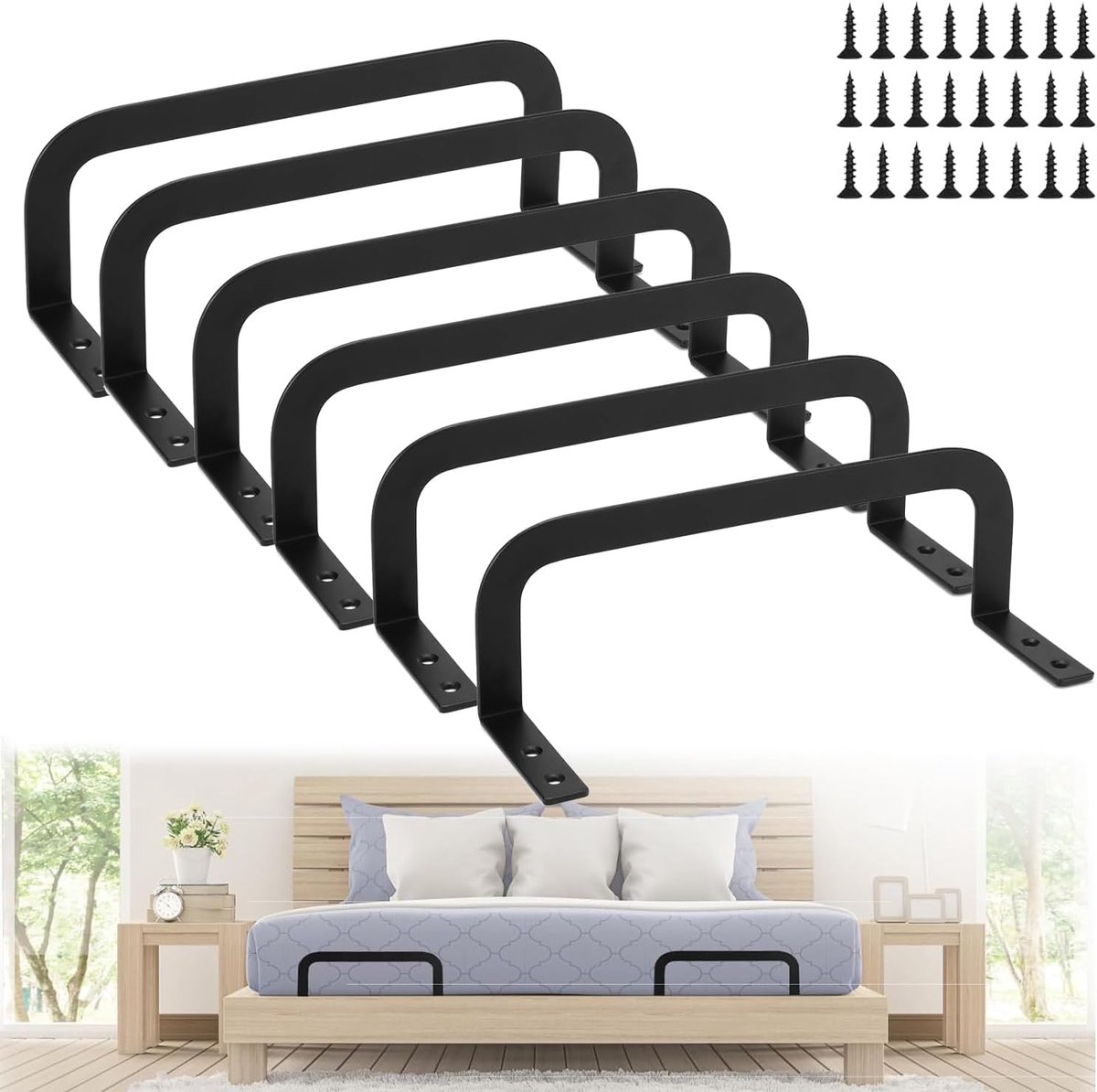 6-Stuks Matras Fixer - Matras Glijder Stopper - Matras Ondersteuning - Verstelbare Matras Stopper - Geschikt voor Verschillende Bedtypes - Antislip Fixatie - Geschikt voor Antislip Bedframes en Zachte Bed Matras Fixatie - Zwart