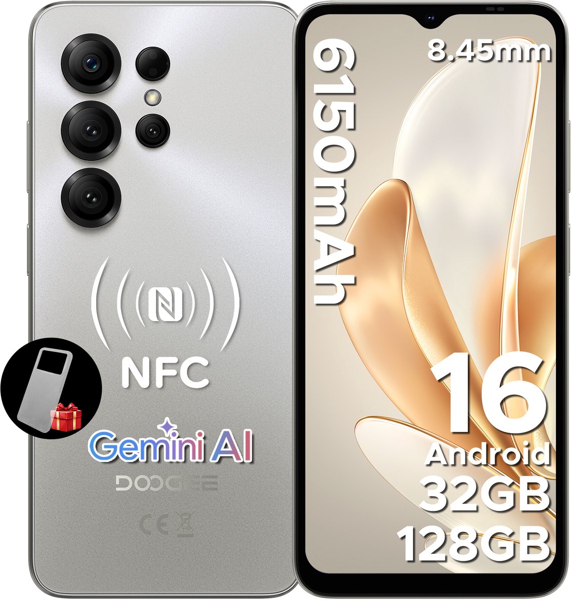 DOOGEE NOTE 56 X PRO - Smartphone - Android 16-32 GB RAM + 128 GB ROM / 2 TB TF - 6150 mAh - 8,45 mm ultraslank - 6,56 inch HD+ - 13 MP + 8 MP - NFC - Face ID - Gemini AI - GPS