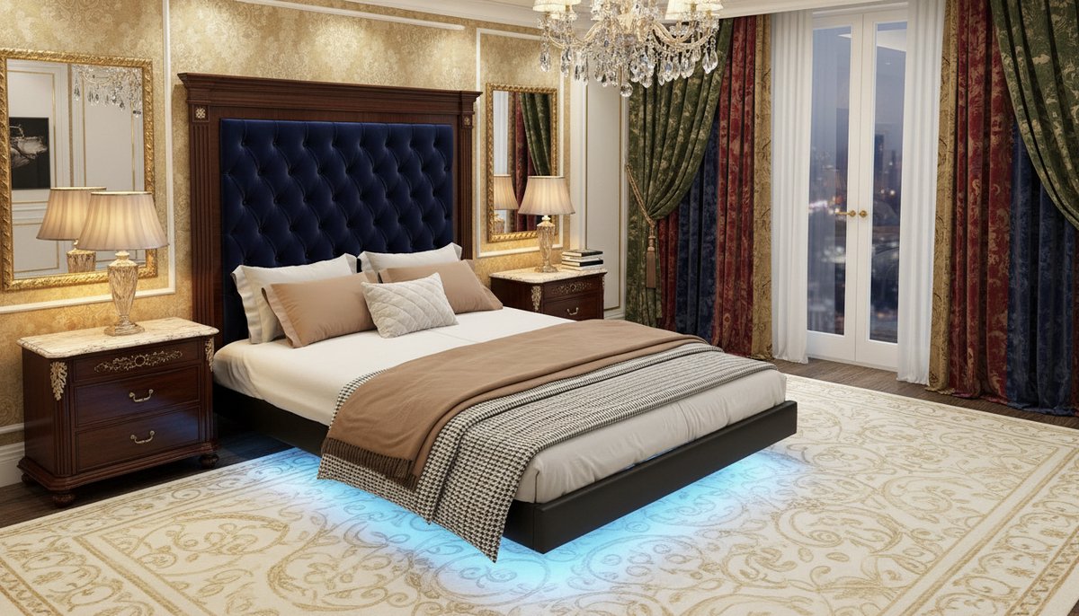Tweepersoons LED Bedframe 160x200 cm – Casa Velluto Zwart Modern Zwevend Bed met Verborgen Poten en Houten Lattenbodem, Zonder Hoofdeinde – Stijlvol en Geluidsvrij Slaapcomfort