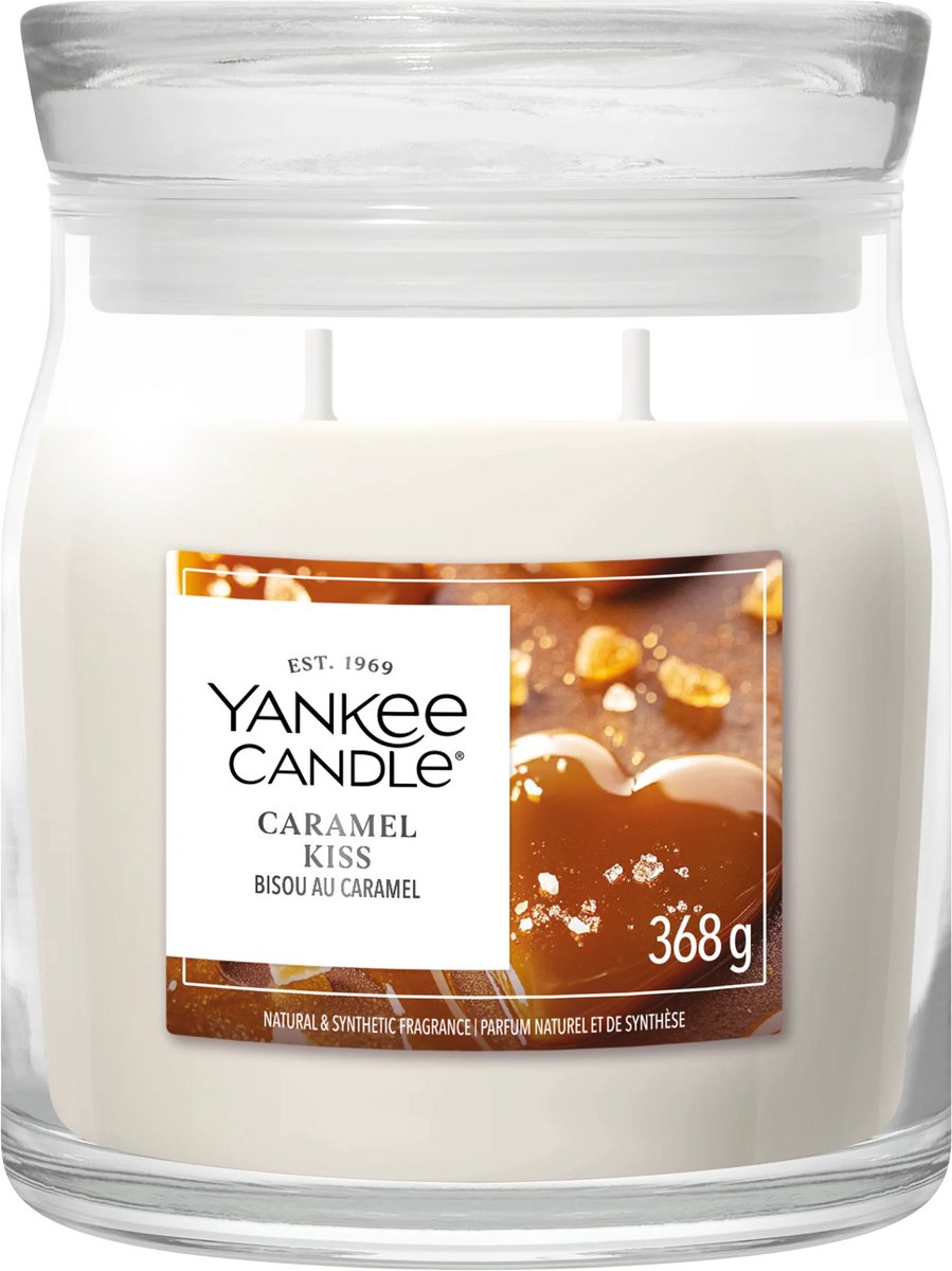 Yankee Candle Caramel Kiss Medium Jar - tot 50 branduren Creme