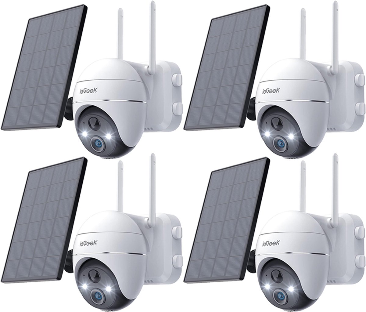 ieGeek Beveiligingscamera Draadloos Buiten – 2K Ultra HD - Camerabewaking - Bewakingscamera Voor Buiten - Buitencamera - Buiten Camera Met Nachtzicht - Oplaadbaar - Met WiFi en APP - Incl. Zonnepaneel - 360° PTZ - Spotlight & Sirene - 3 Stuks