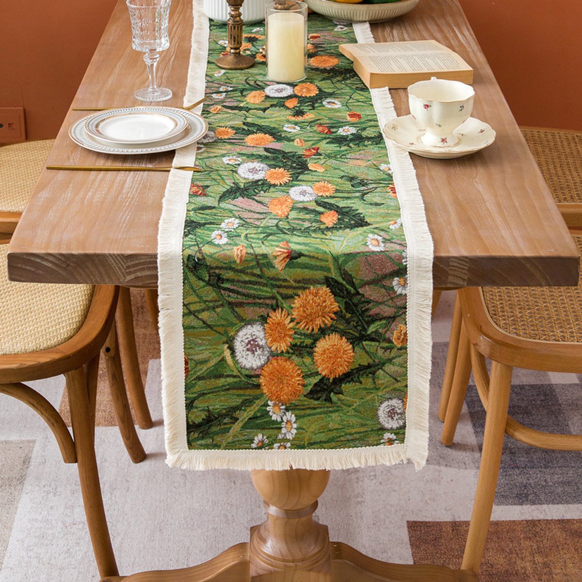 Oranje tafelloper Geschikt voor bloemenprint, 33*180 cm