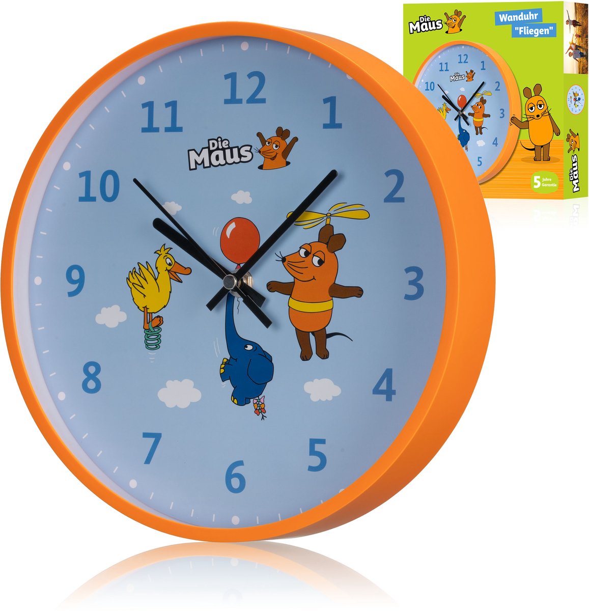 DieMaus - Wandklok voor Kinderen - Muis, Olifant & Eend - Blauw - Leer Klokkijken!