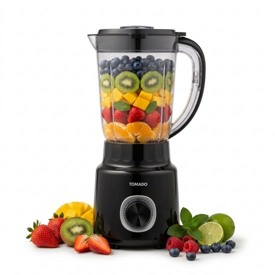 Tomado TTB1501B - Blender – Smoothie maker - 1,5 liter - 2 snelheden - 500W - Pulsestand - Deksel beveiliging – Zwart