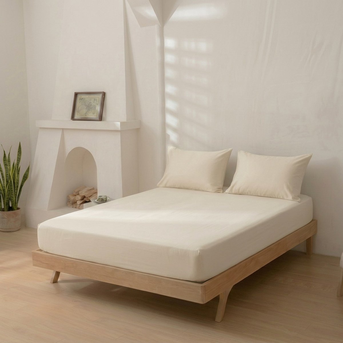 Dreamers Den - Hoeslaken - 100% Katoen Percaline - Katoen - Ecru - 200x220 cm - 28cm Hoekhoogte