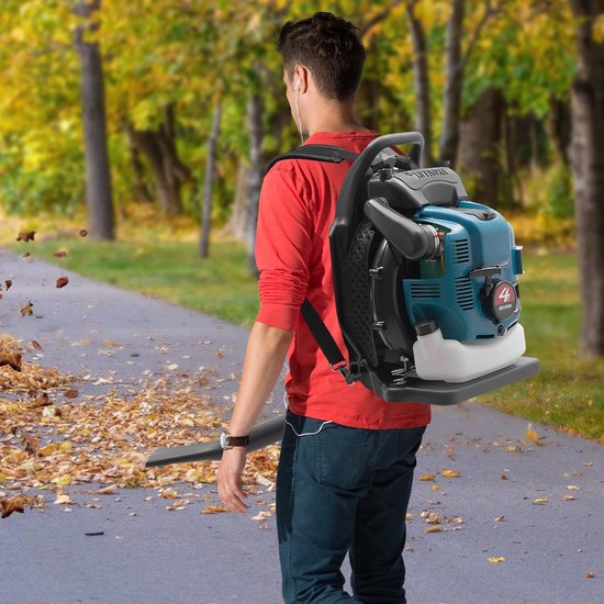 Benzine Bladblazer - Tuinblower Krachtig - Snel Tuin Opruimen - 4-takt Motor 75.6CC - 12.38 kg 32x23x56cm - Blauw — afbeelding 4
