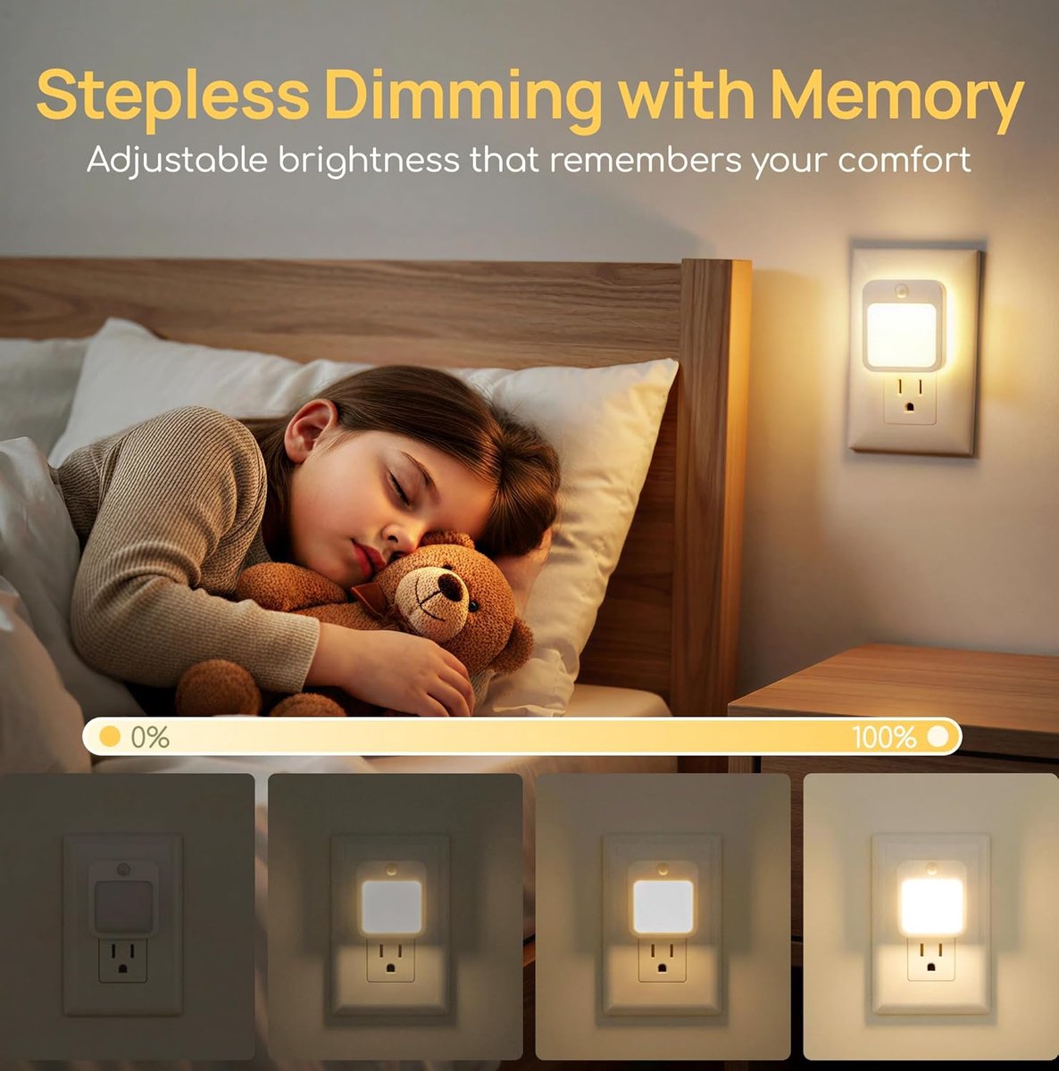 Nachtlampje - 2 x stopcontact lampje met bewegingssensor – plugin ledlamp – Nachtlampje - warm licht – dimbaar - Europese standaardstekker