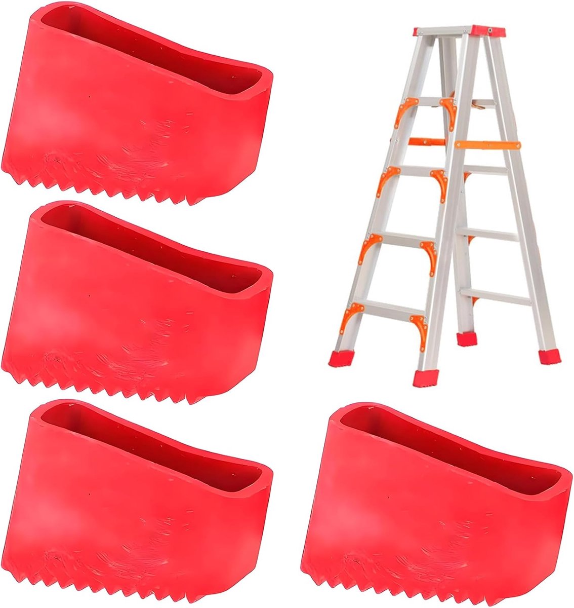 4x Universele Rubberen Laddervoeten 50x20mm Rood - Antislip & Vloerbescherming