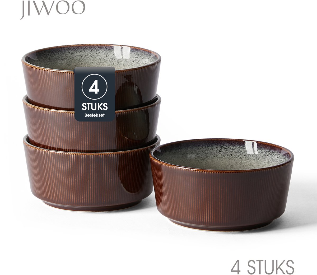Set van 4 Kommen (Ø15,3cm / 848ml) Ontbijtkommen, Mueslikom, Soepkom, serviesset 4 persoons, Geschikt voor Restaurants, Horeca, Familiefeesten, Feest, Banketten en Picknicks, Magnetron-vaatwasserbestendig, Keramiek