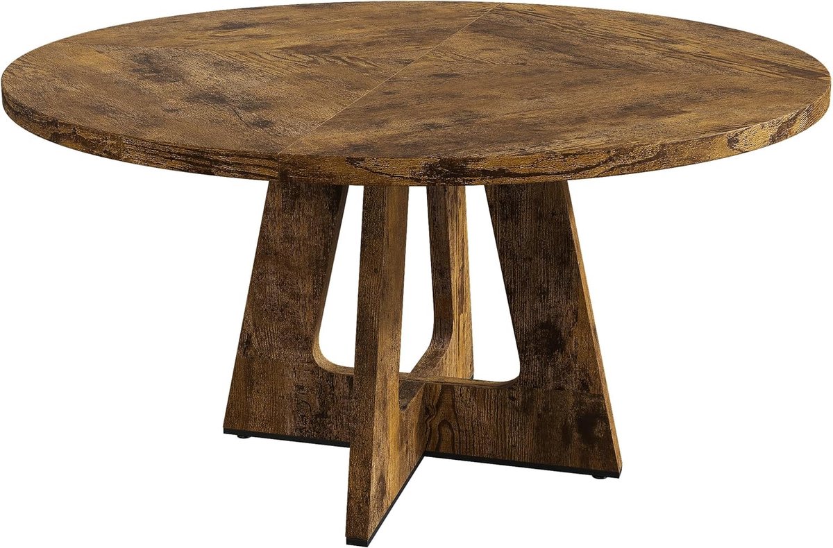 Grote Ronde Eettafel - Ø 120 cm - Geschikt voor 4 tot 6 Personen - Landelijk Design met Houten Poten - bruin (Exclusief Stoelen)