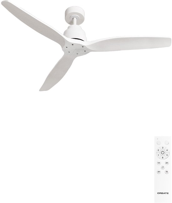 Stille plafondventilator 40W met ABS-bladen, afstandsbediening, zomer-winter functie, IP44, wit, Ø132 cm