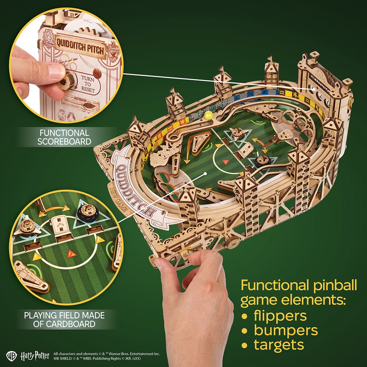 UGEARS 3D Modelbouw - Quidditch™ Pinball - Harry Potter™ - Mechanisch Bouwpakket Hout - Educatief Speelgoed — afbeelding 5