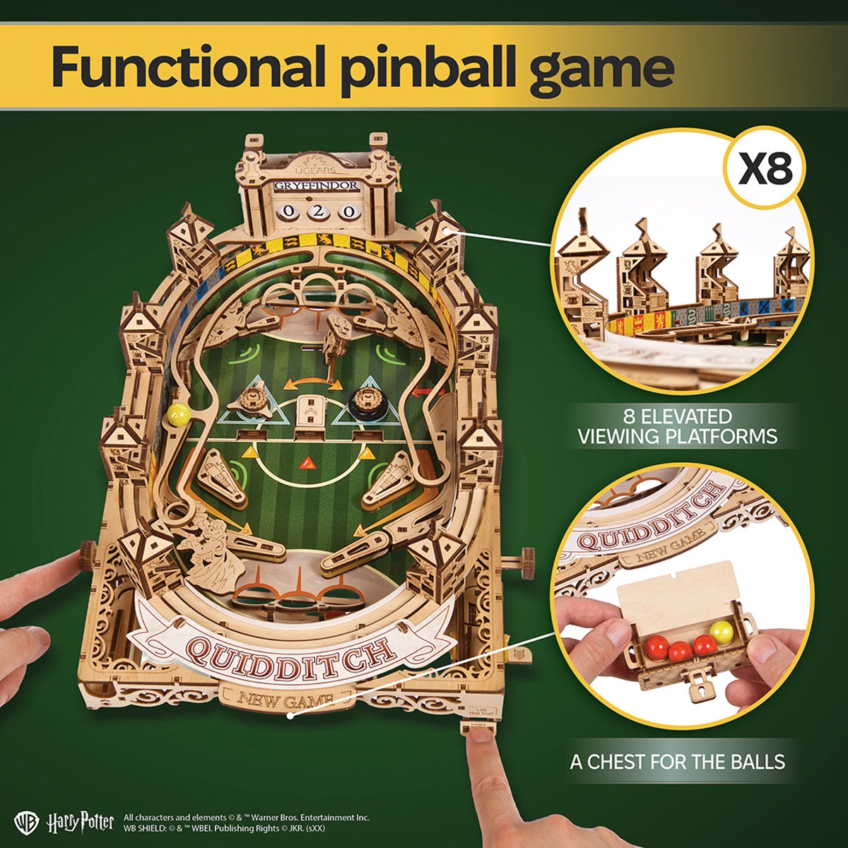 UGEARS 3D Modelbouw - Quidditch™ Pinball - Harry Potter™ - Mechanisch Bouwpakket Hout - Educatief Speelgoed — afbeelding 21