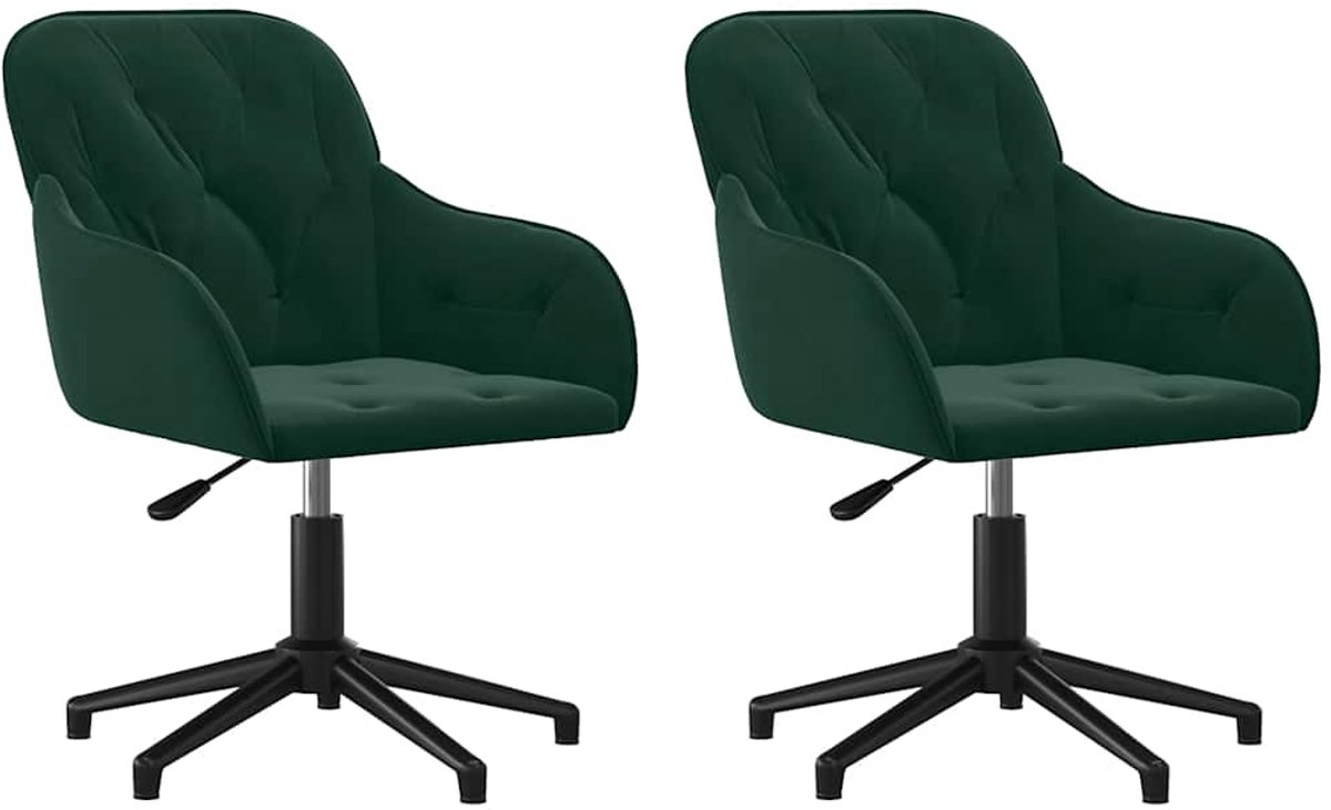 vidaXL - Eetkamerstoelen - draaibaar - 2 - st - fluweel - donkergroen