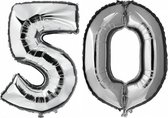 50 jaar zilveren folie ballonnen 88 cm leeftijd/cijfer - Leeftijdsartikelen 50e verjaardag versiering - Heliumballonnen