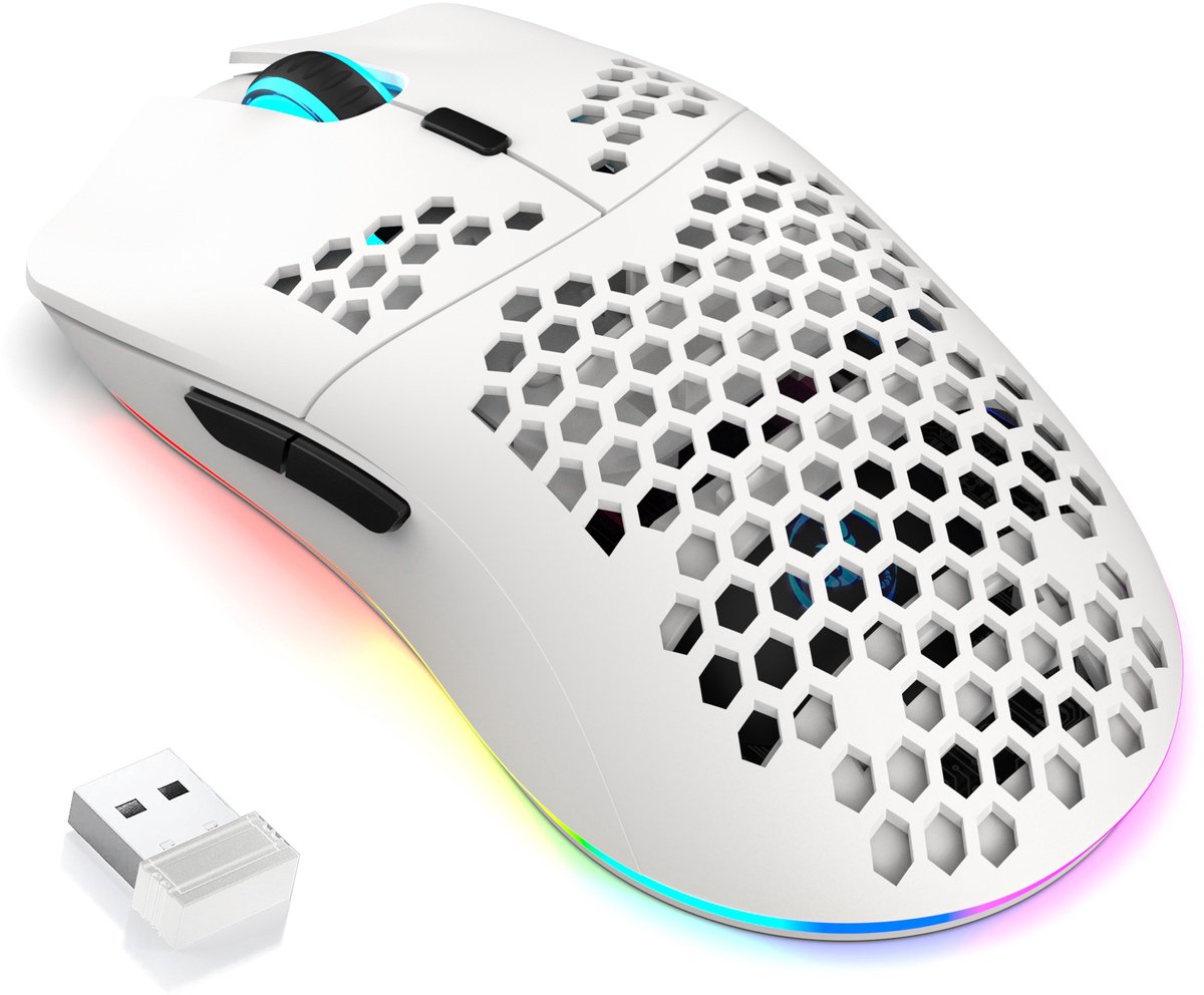 HXSJ T66 - Draadloze Gaming Muis - Computermuizen - Ultra licht - Compact Voor Onderweg - RGB Verlichting - Wit