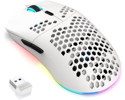 HXSJ T66 - Draadloze Gaming Muis - Computermuizen - Ultra licht - Compact Voor Onderweg - RGB Verlichting - Wit