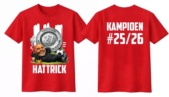 Kampioensshirt PSV 2025-2026 | Rood | Bedrukking voor en-achterzijde | Geen officieel PSV Artikel | Maat L
