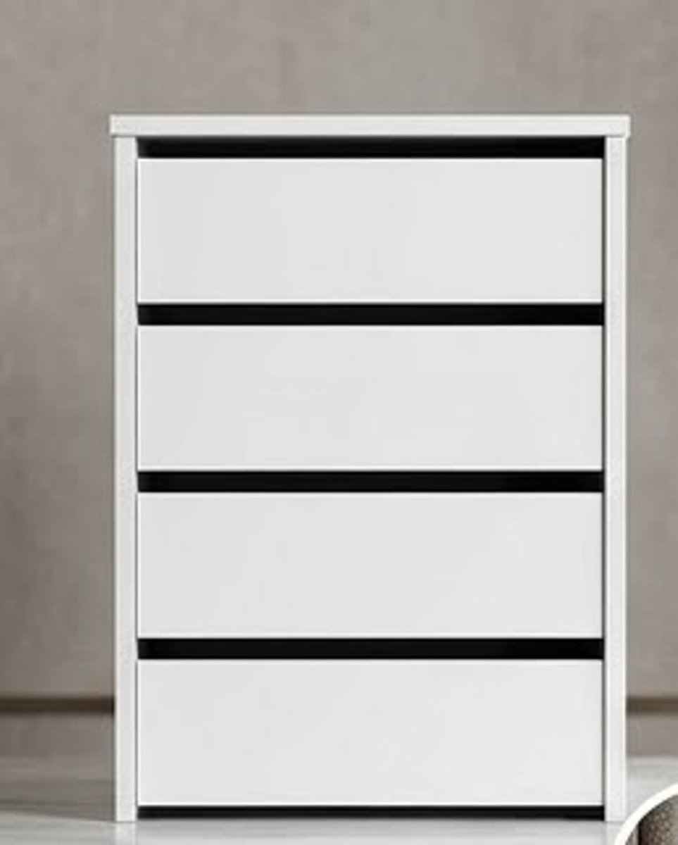 Luxe Witte Ladekast - 4 Ruime Laden Hoogglans - Moderne Commode voor Slaapkamer, Woonkamer of Kantoor - Praktische Opbergruimte, Duurzaam en Elegant - Tibetan Stijl Collectie-Casa Serena – Afmeting...