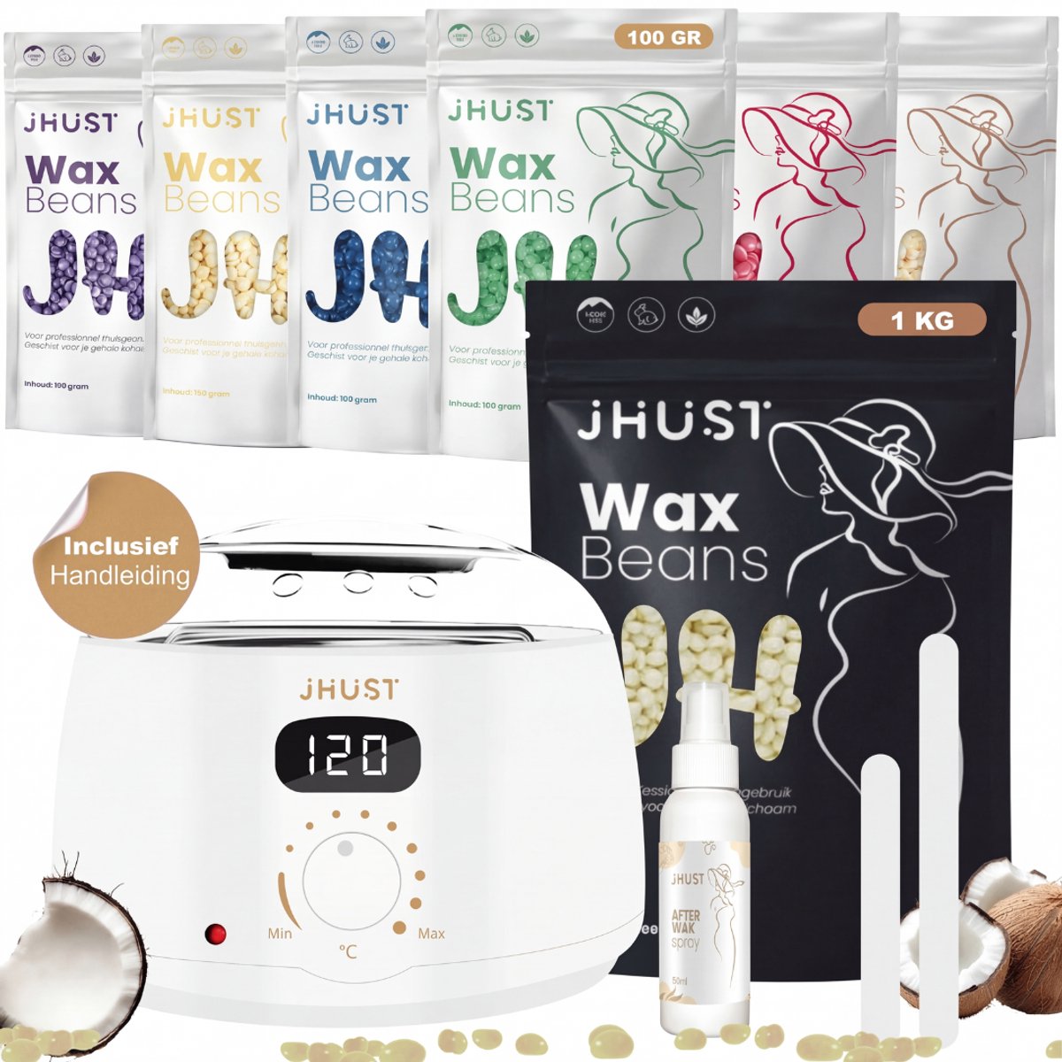 JHust® Professionele Wax Apparaat SET Wit + Extra 1KG Wax Beans + Siliconen Wax Sticks - Wax Beans Verwarmer - Wax Heater - Ontharing Set - Wax Set - Wax stick - Harsontharing - Waxverwarmer - Wax Bonen - kerstcadeau voor vrouwen