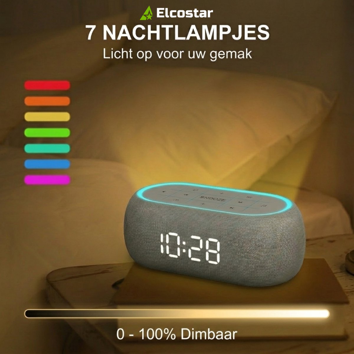 Elcostar Digitale Wekker 2.0 - Nachtlamp licht & Bluetooth Speaker - White Noise Machine met Geluiden - 21 rustgevende klanken - Voor Slaapkamer, Baby, Kinderen & Volwassenen — cadeau in Gadgets - foto 3