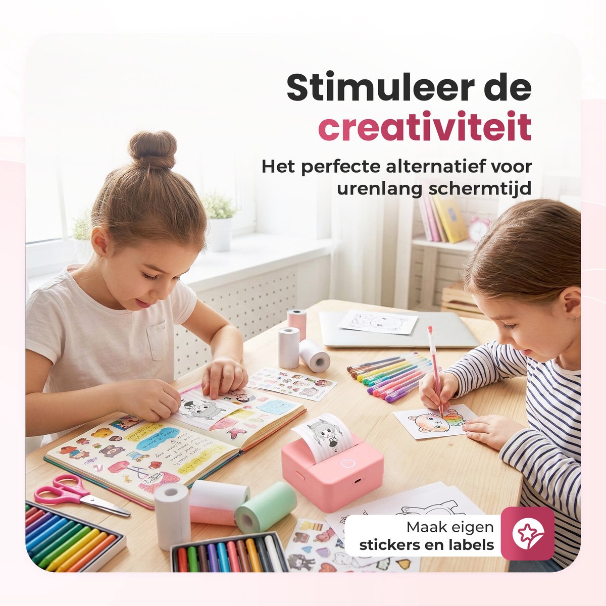 Gatson Mini Printer - Met Opbergcase - Inclusief 14 Rollen Papier (Sticker, Normaal & Kleur) + 5 pennen - Mini Printer voor Mobiel - Pocket Printer - Mobiele Fotoprinter - Schoolspullen - Journaling Producten - Bullet Journal — afbeelding 5