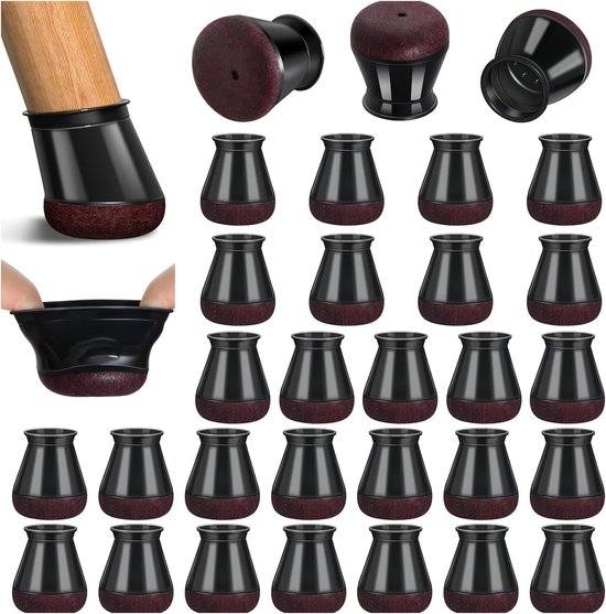 16 stuks rechthoekige 30 x 35 mm siliconen stoelpootbeschermers, zwarte stoelpootdoppen, meubelvoetbeschermers, stoelpootbeschermers om krassen op hardhouten vloeren te voorkomen en lawaai te