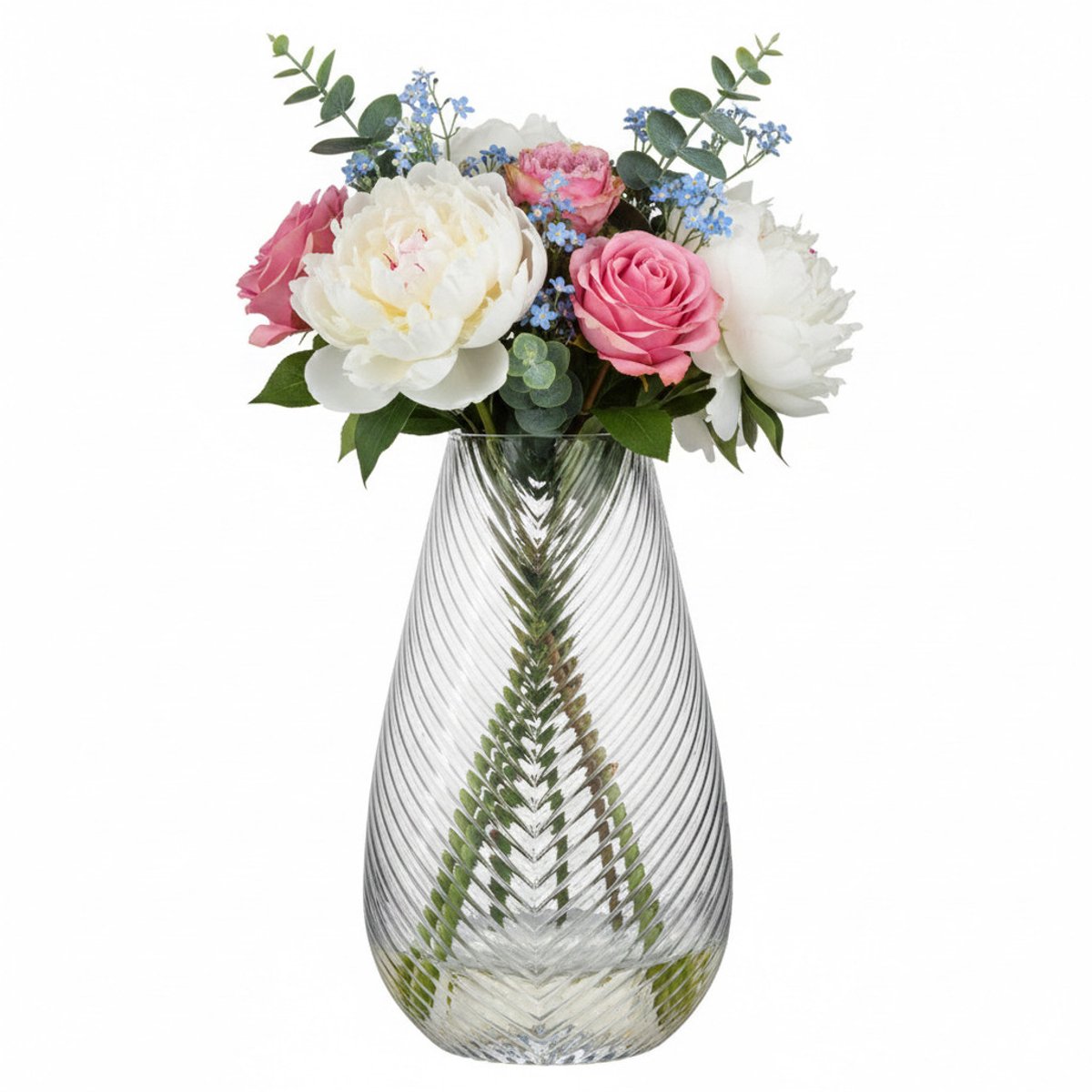 H&S Collection Vaas - glas - modern reliëfontwerp - 15 x 30 cm - transparant