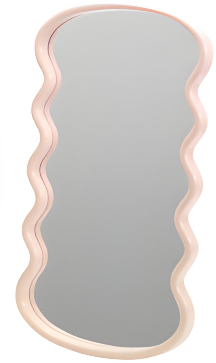 H&S Collection Spiegel / Wandspiegel - wave - roze - 55 x 30 cm - decoratief - golfvorm