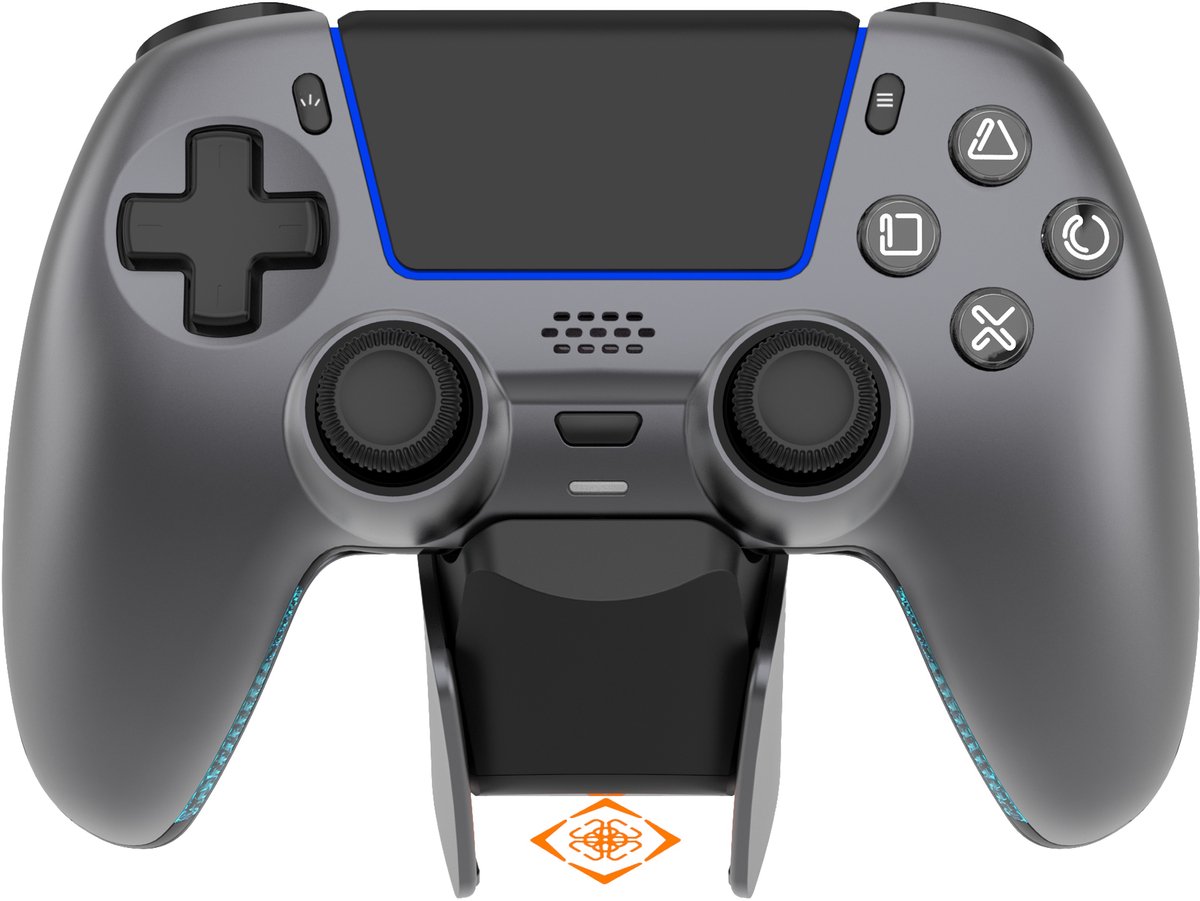 Deltaco Gaming Draadloze Pro Controller + Oplaadstation - Hall-Effect - Grijs/Staal - PS5/PC/Mobile